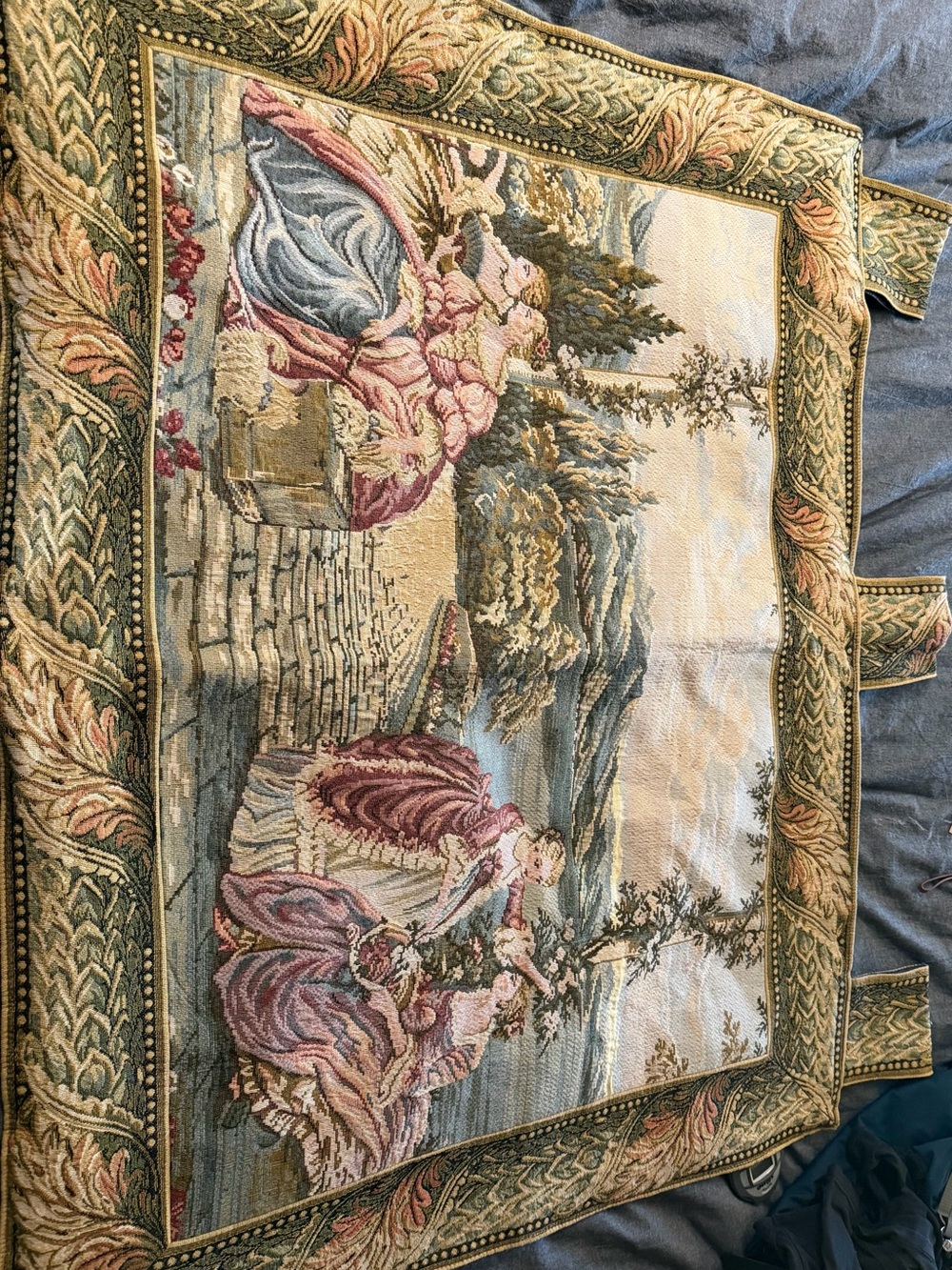 Avenue Pastoral Tapestry Wall Hanging in Pink, Blue, Green